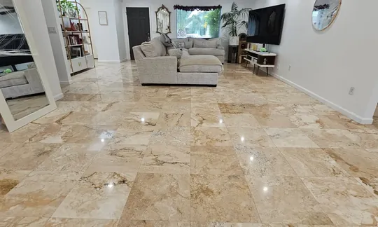 Travertine floor being polished